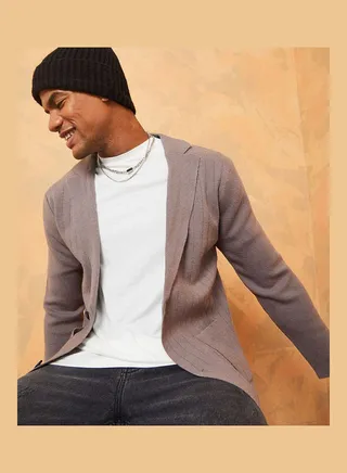 Cardigan Style Slim Fit Knitted Front Button Blazer 