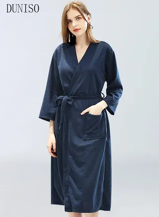 Women's Waffle Kimono Bathrobe Short Sleeve Sleepwear Spa Robe Nightwear Nightgown Women Water Bathrobe Bridesmaid Robes Dressing Gown Autumn Robe 