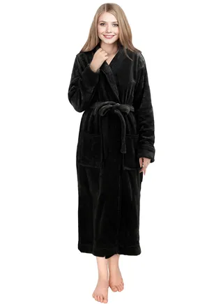 Women's Fleece Lapel Bath Robe, Bath Robe Cotton Pajama Spa Robe Pajamas Pajamas Women's Water Bath Robe Bridesmaid Robe Dressing Gown Autumn Robe - Plush Robe（Size：M/L/XL/XXL） 