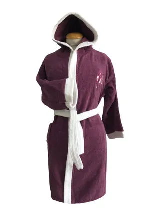 Kids Hooded Bath Robe For 14 Years Purple/White M 
