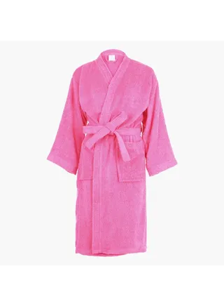 Nexus Kimono Cotton Bathrobe With Waist Belt Pink Large 