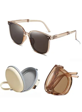 Foldable Sunglasses with Bag Women and Men, Square Folding Easy Carry Foldable Shades UV400 Protection Lens, Sun Protection Sunglasses Suitable for Summer Outdoor Beach Travel Camping, Brown 