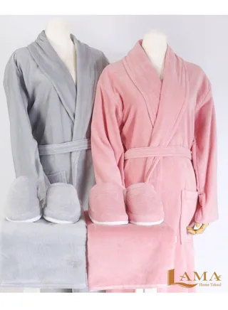 Set bath Robe Grey and Pink Cables 