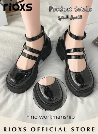 Women's Vintage Lolita Platform Wedge Patent Leather Shoes Flat Mary Jane Shoes Casual Round Toe Shoes 