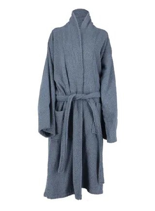 Checkered Terry Quick Drying Highly Absorbent Shawl Collar Bathrobe Blue XL 