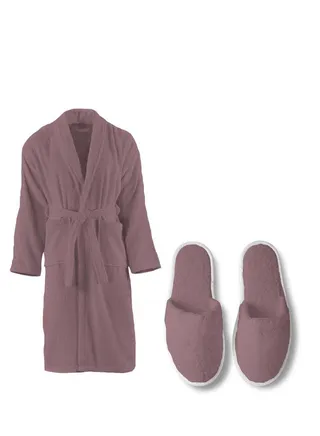 Soft cotton bathrobe with pocket waist belt and slipper elegant design brown color multi sizes 