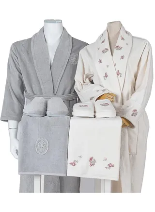 Set Bath Robe Grey Prague Cables 