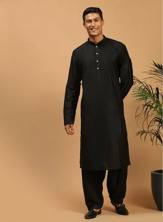 Men's Black Viscose Kurta and Patiala Set 