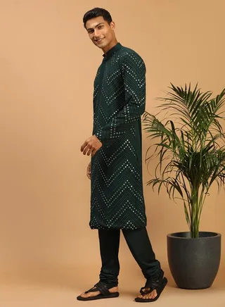 Men's Green Georgette Kurta Pyjama Set 