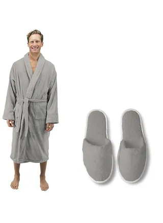 Soft cotton bathrobe with pocket waist belt and slipper elegant design gray color multi sizes 