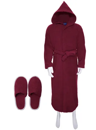 Egyptian Cotton Bath Robe With Bow, Slipper And Waist Belt For Unisex 