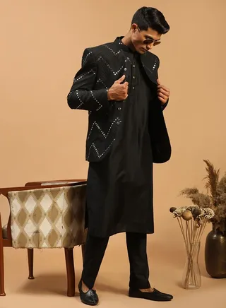 Men's Black Viscose Ethnic Combo Set 