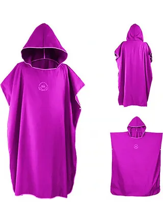 Microfiber Surf Changing Towel Bathrobe Poncho With Hood Magenta 110x90cm 