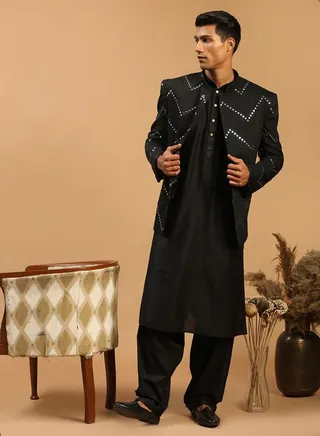 Men's Black Viscose Ethnic Combo Set 