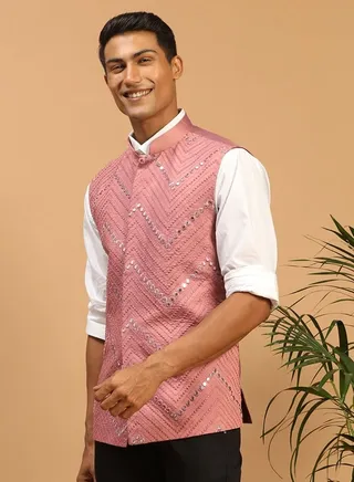 Men's Onion Mirror Work Nehru Jacket 