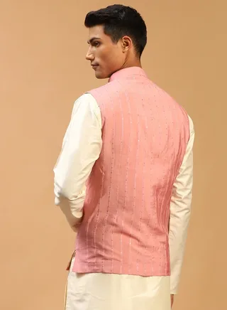 Men's Cream Mirror Work Nehru Jacket 
