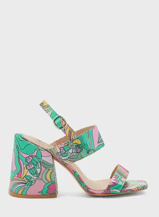 Floral Print Flared Heel Sandal