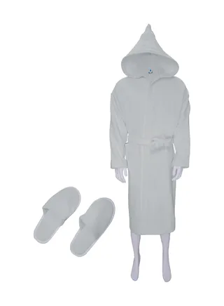 Egyptian Cotton Bath Robe With Bow, Slipper And Waist Belt 