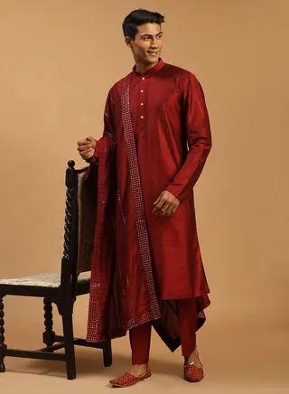 Men's Black Viscose Kurta, Pyjama & Dupatta Set 