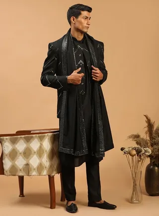 Men's Black Viscose Ethnic Combo Set 