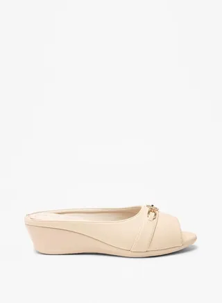 Women's Solid Slip-On Mule Sandals with Wedge Heels 