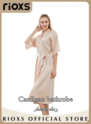 Women's Silky Robe Lightweight Kimono Bathrobe Long Belted Robes Soft Loungewear Robes 