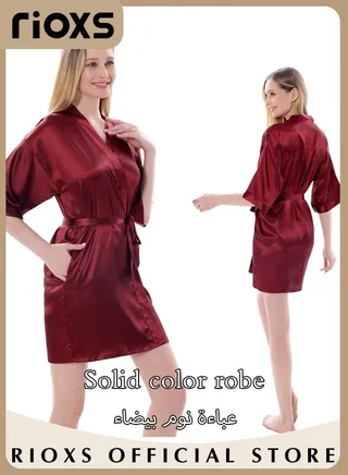 Women's Satin Robe Lightweight Kimono Bathrobe Short Robes Soft Bridesmaids Sleepwear Dress Loungewear With Belt 