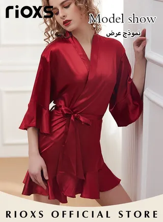 Women's Silk Robe Lightweight Kimono Bathrobe Short Robes Soft Bridesmaids Sleepwear Dress Loungewear With Belt 