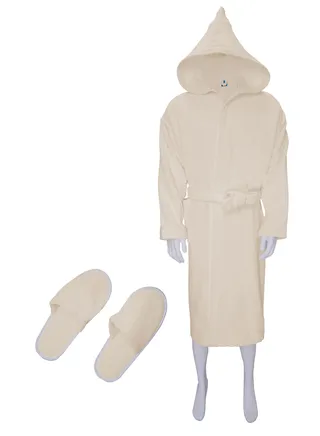 Egyptian Cotton Bathrobe for Unisex with Elbows/Slippers and Waist Belt 