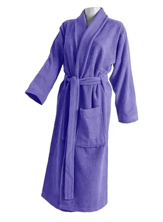 Women's soft cotton bathrobe with a pocket and a waist belt with a distinctive slipper in an elegant design, blue, multi-size 