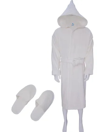 Men's soft cotton bathrobe with pockets and a distinctive waist belt in an elegant design, multi-size, off-white 