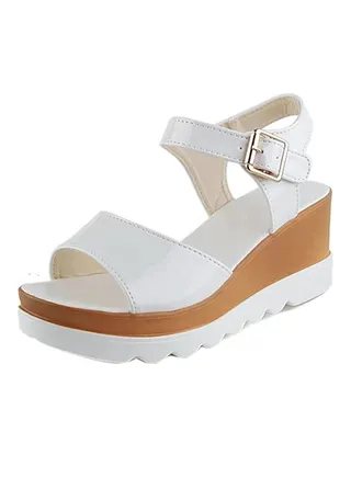 Open Toe Wedge Heel Sandal White 