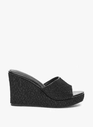 Women's Textured Slip-On Sandals with Wedge Heels 