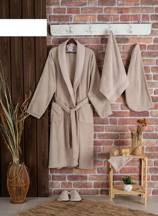 Bath robe set made of 100% cotton fabric consisting of 6 pieces 