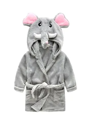 Cartoon Elephant Design Bathrobe Grey 