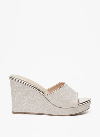 Women's Textured Slip-On Sandals with Wedge Heels 
