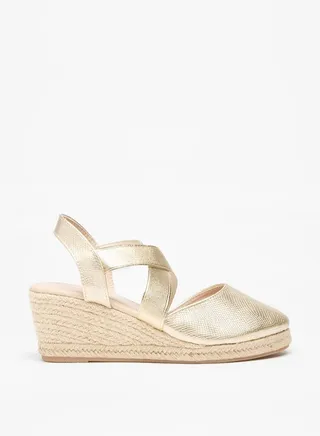 Women's Textured Strappy Sandals with Wedge Heels 