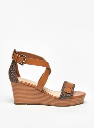 Women's Cross Strap Wedge Heeled Sandals with Buckle Closure 