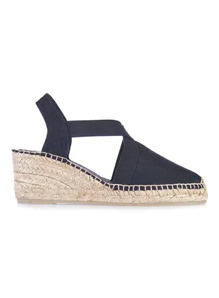 Ter Linen Elastic Strap Wedge Espadrille Black 