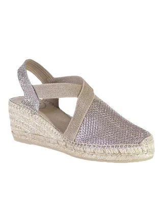 Triton Shimmery Elastic Strap Wedge Espadrille Platinum 