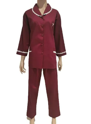 Domestic Helper Uniform Elegant Kolcha Design Maroon House Maid Uniform Set Top and Pants 