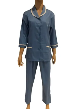 Domestic Helper Uniform Elegant Kolcha Design Blue House Maid Uniform Set Top and Pants 