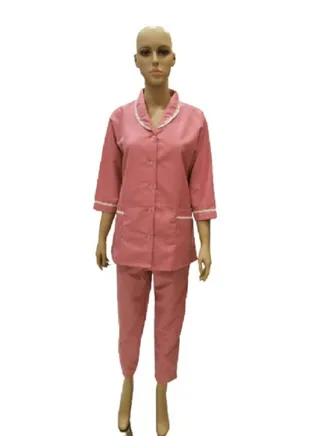 Domestic Helper Uniform Elegant Kolcha Design Pink House Maid Uniform Set Top and Pants 
