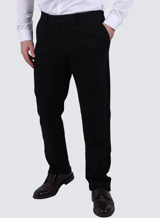 Formal Stripes Black Casual Business Pant in Black 