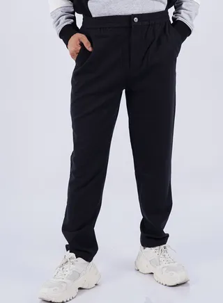 Men’s Checked Design Elastic Waist Casual Pant in Pure Black 