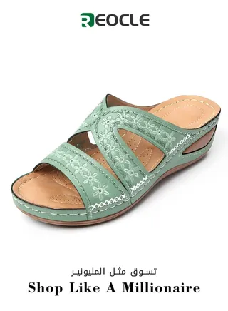 Slippers for Women Wedge Heel Fish Mouth Thick Sole Non-slip Comfortable Large Size Shoes Embroidered Decoration Sandals for Women Wear Outside 