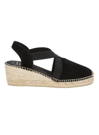 Tona Suede Elastic Strap Wedge Espadrille Black 