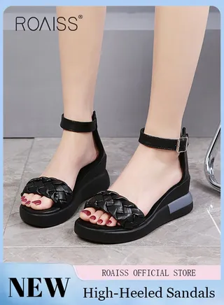 Wedge Sandals for Women Comfortable Open Toe Sandals Casual Summer Buckle Open Toe Ankle Strap Platform Sandals Platform Wedge Heels Sandals Rubber Sole Shoes 