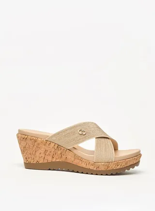 Women's Textured Slip-On Sandals with Wedge Heels 