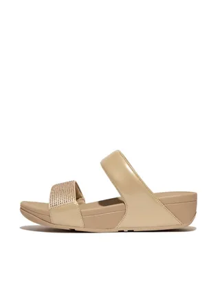 049-785 FITFLOP Ladies Sandals EC4-A94 Lulu Crystal Embellished Slides - Latte Beige 